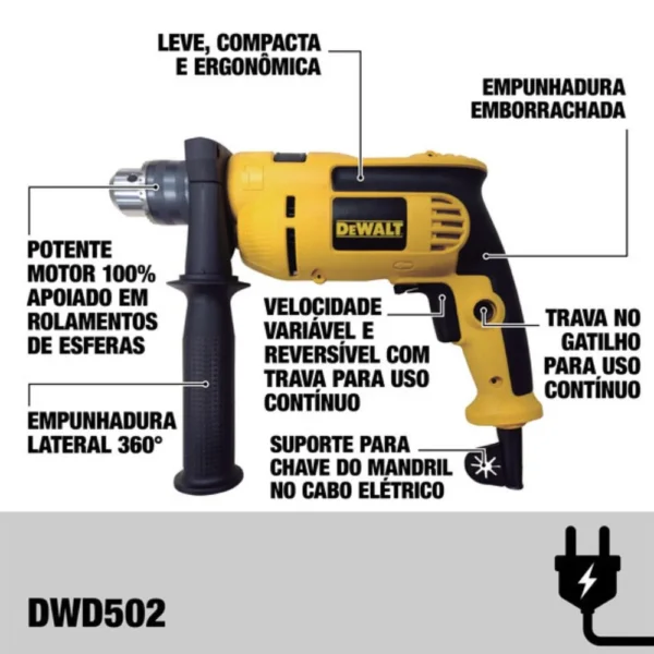 Furadeira de Impacto 1/2 Pol. 710W 220V DEWALT-DWD502 - Imagem 2