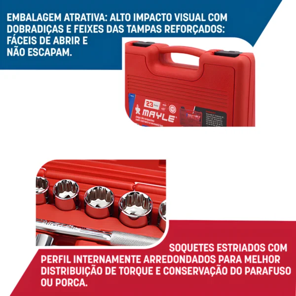 Jogo Soquete Estriado 1/2" 8-32Mm 23 Peças 110023 Mayle - Imagem 5