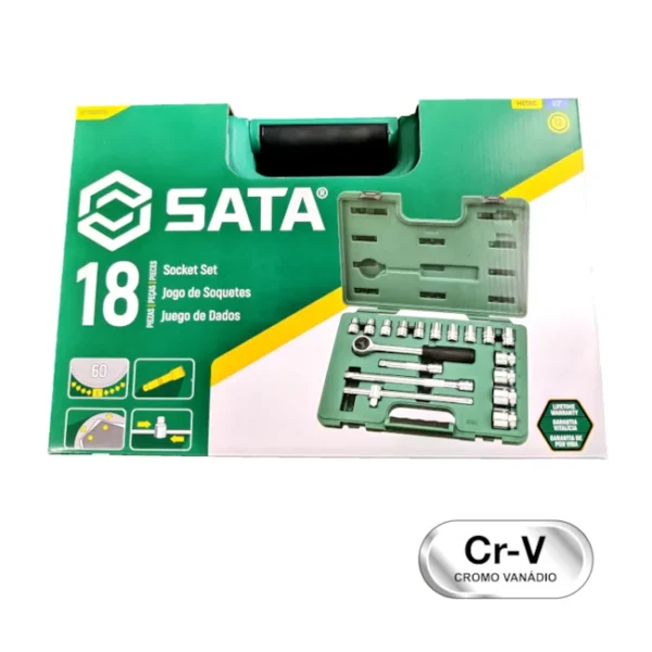 Jogo Soquetes Estriados 10 A 32MM Encaixe 1/2" com 18 Peças ST09203SJ SATA - Imagem 3